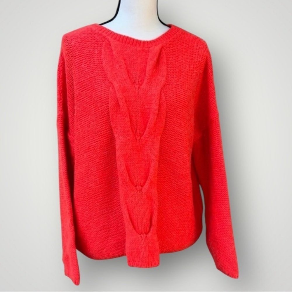 Anthropologie reddish orange cable knit sweater
